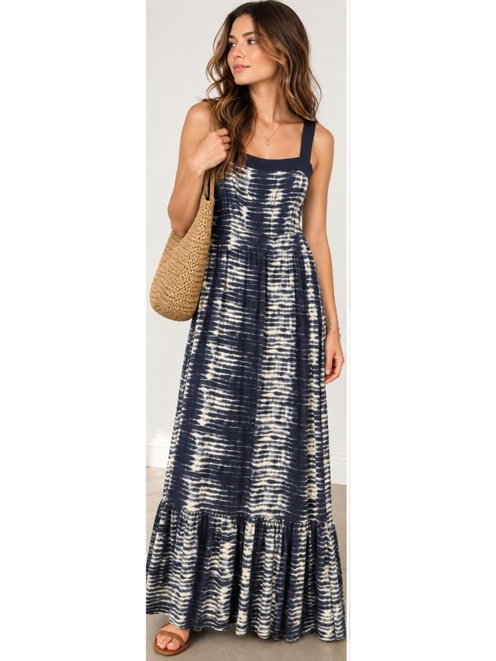 Tommy Hilfiger Womens M  Tie Dye Maxi Dress Y2K Boho Tiered Cotton Modal